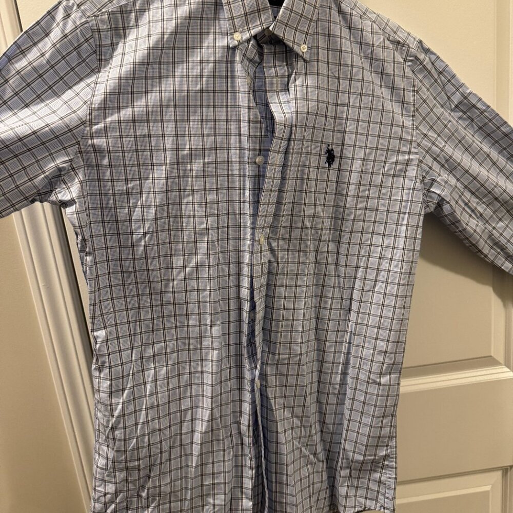 U.S. Polo Assn Shirt Mens Grey/Black Check Collared Button Down Full Sleeve - Picture 3 of 6